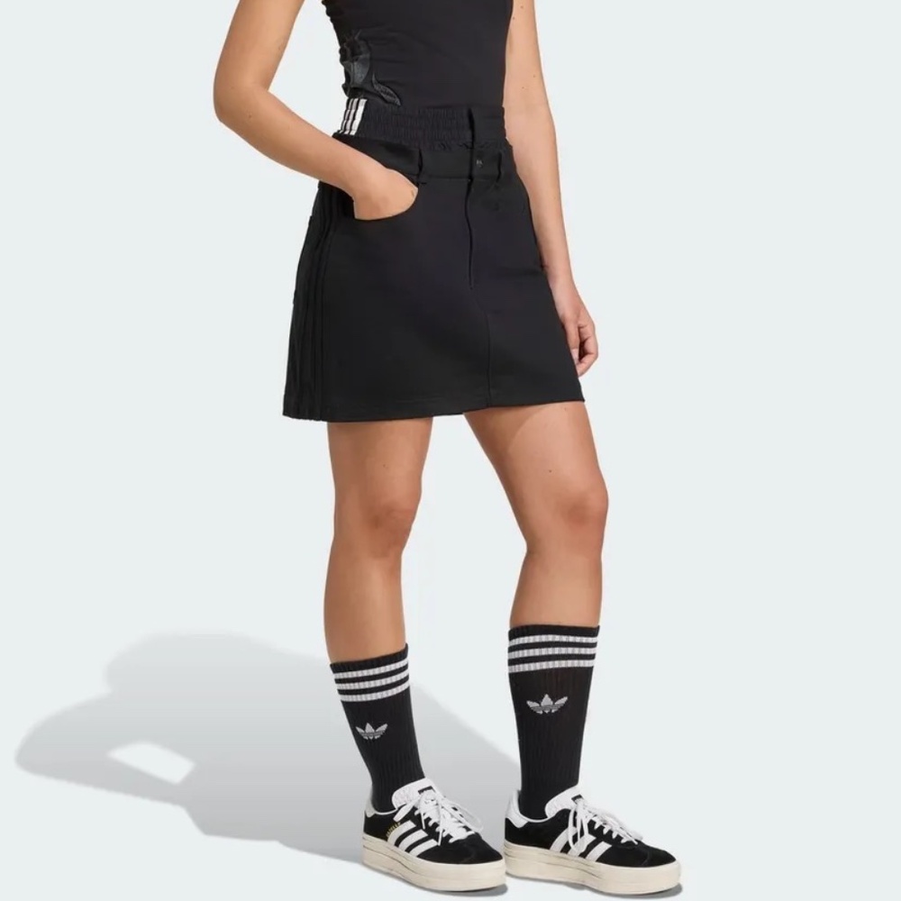 Adidas 3S JX7593 Firebird Utility Mini Skirt Sz 6 Black Denim Double Waist